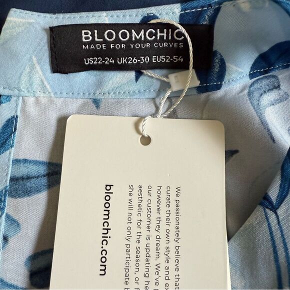 BloomChic Asymmetrical Blue Plant Print Layered Belted Pocket Halter Dress 22-24 - Picture 7 of 8